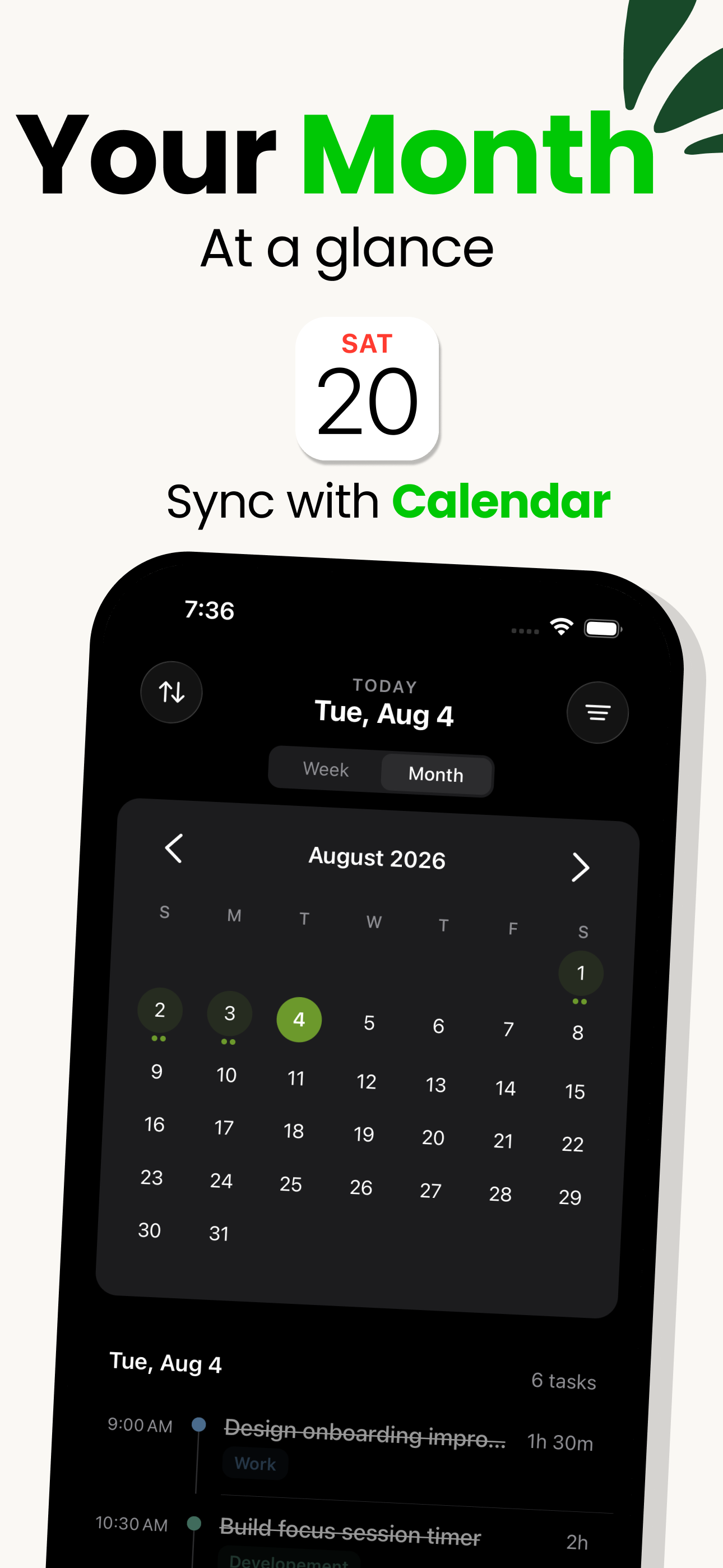 Your month at a glance — the Ensora monthly calendar